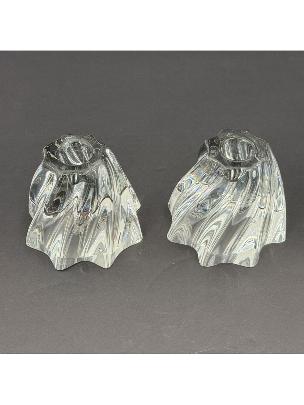 Baccarat Pair of Heavy Crystal Glass Candle Holders ORESTE Swirl France